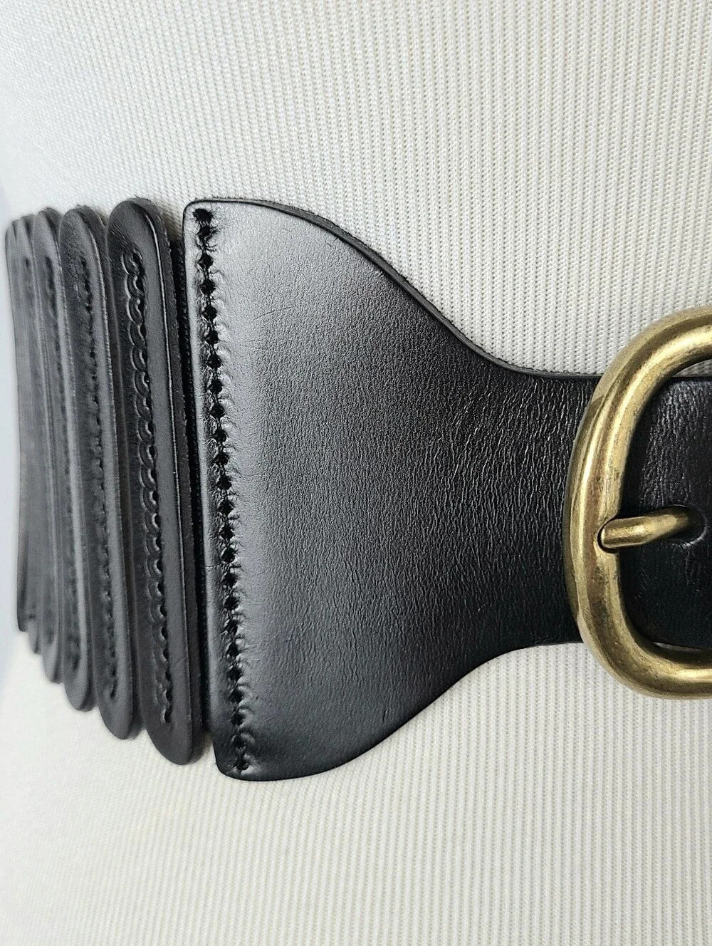 Anthropologie Tabitha Black Genuine Leather Wide Stretch Belt